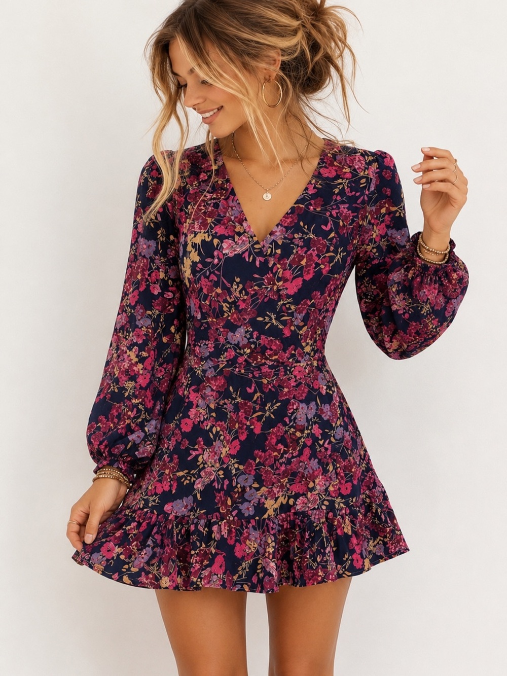 Scoop NYC Moni Floral Mini Dress Medium Boho Romantic Fit & Flare